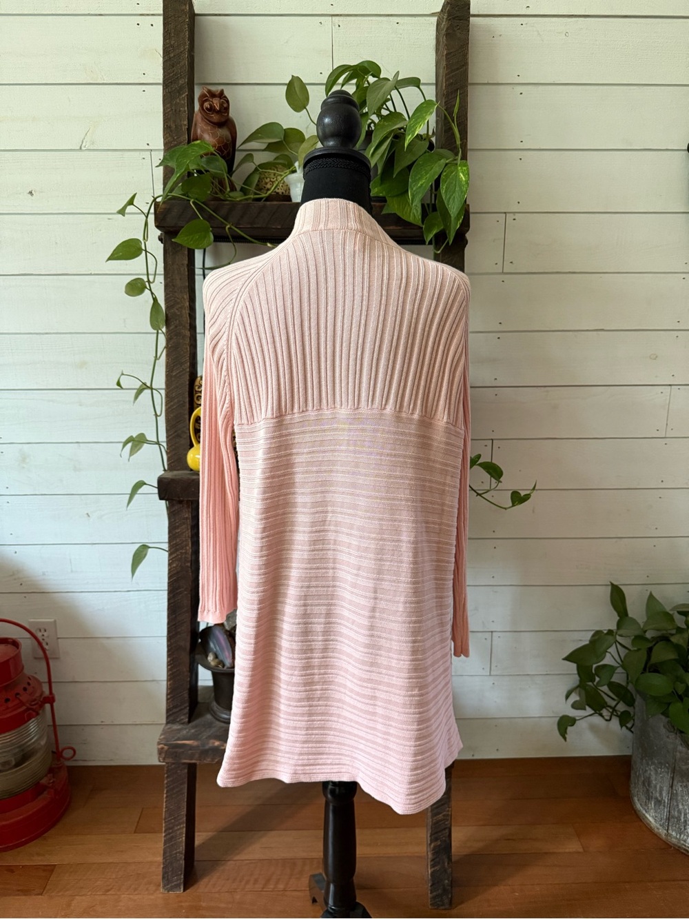 Talbots Pale Pink Open-Front Ribbed Cardigan - Picture 4 of 17